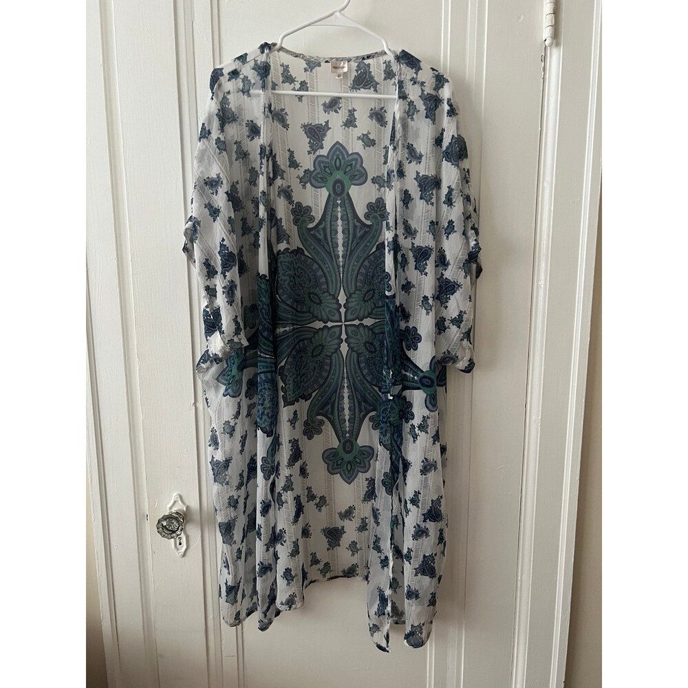 Sheer cardigan bikini coverup kimono floral white size 2x